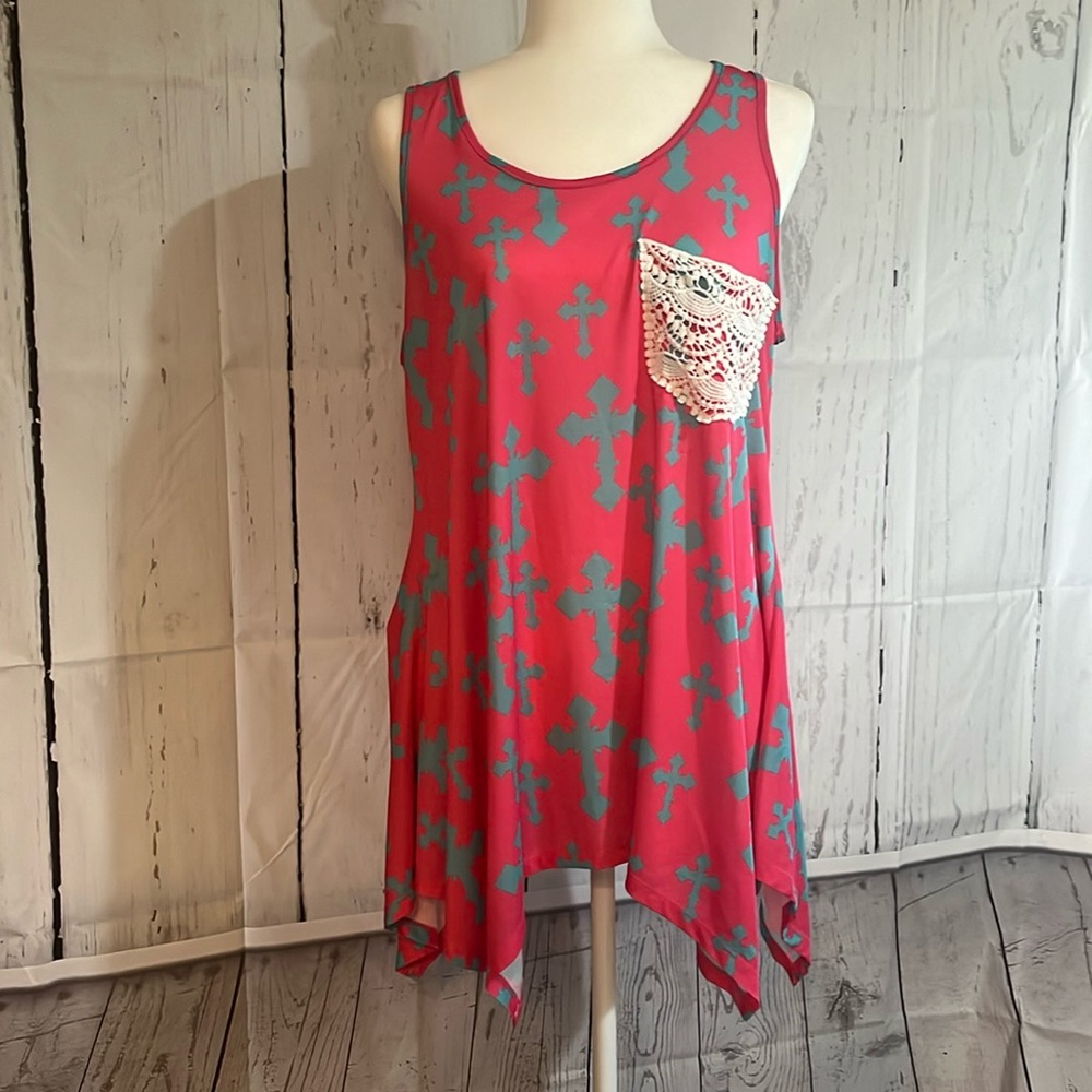 VOGUE-GO women’s top, size large, pink and turquoise